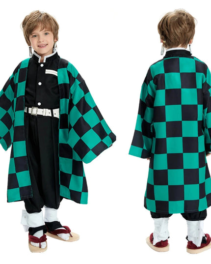 Anime Demon Slayer Kamado Tanjirou Cosplay Costume Kimetsu No Yaiba Cartoon Costume Sutis Wigs Halloween For Kids Adult CosParty