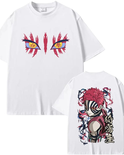 Anime Demon Slayer Akaza Eyes Graphic T-shirt Men's Women Clothing Casual Vintage T Shirts Male High Quality Pure Cotton Tshirts