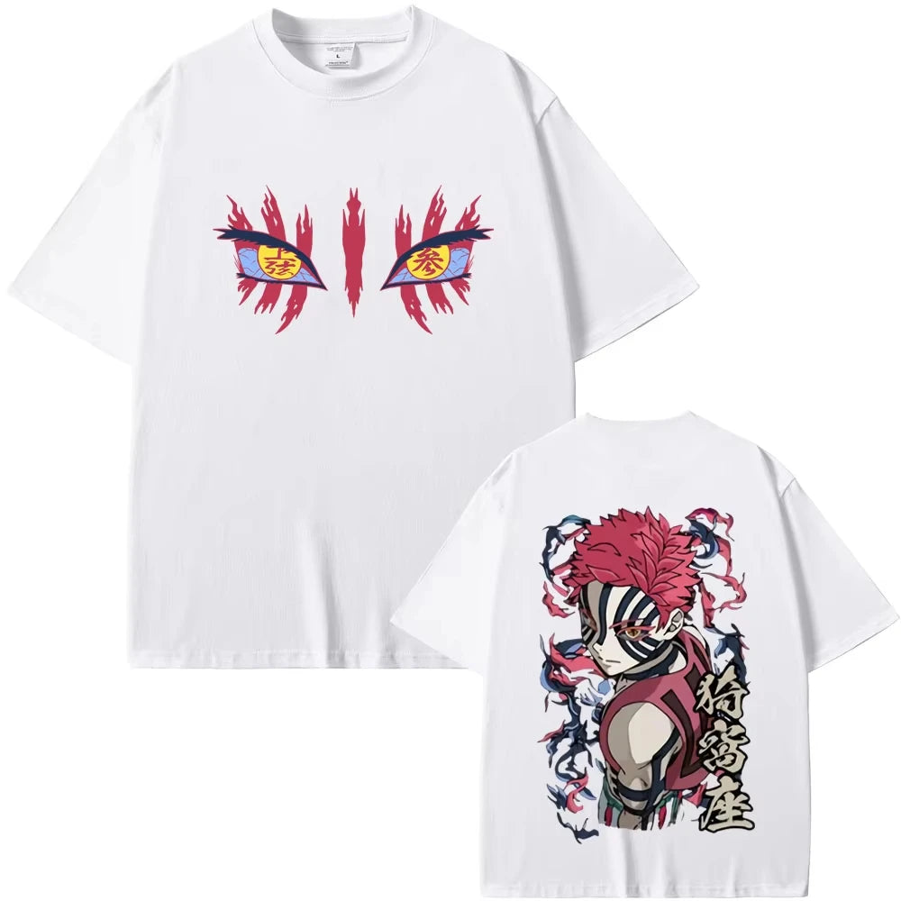 Anime Demon Slayer Akaza Eyes Graphic T-shirt Men's Women Clothing Casual Vintage T Shirts Male High Quality Pure Cotton Tshirts