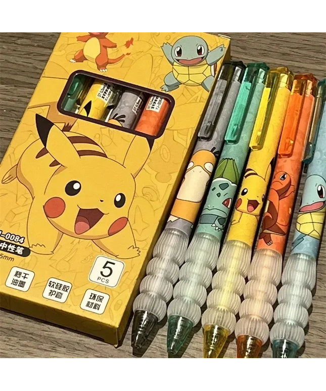 5pcs Pokemon Pikachu Gel Pen Cute Anime Cartoon Charmander Squirtle Press on Gel Pen Stationery School Supplies Holiday Gifts