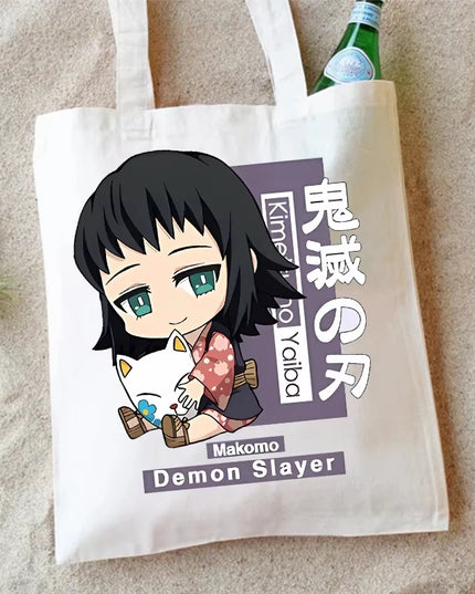 Demon Slayer Canvas Shoulder Bag Anime Cartoon Printed Storage Bags Large Capacity Student Stationery Eco Handbag Birthday Gifts