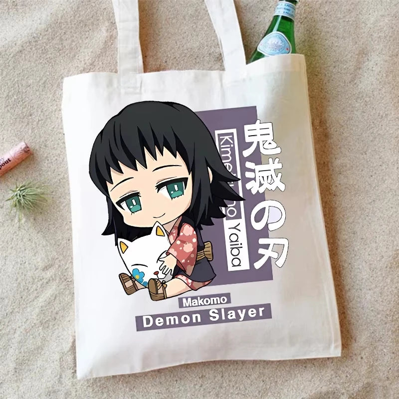 Demon Slayer Canvas Shoulder Bag Anime Cartoon Printed Storage Bags Large Capacity Student Stationery Eco Handbag Birthday Gifts