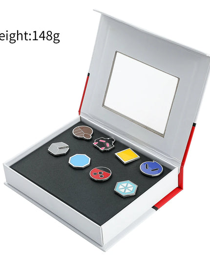 Pokemon Gym Badges Kanto Johto Hoenn Sinnoh Unova Kalos League Region Orange Islands Pins Brooches Box Set Pocket Monster