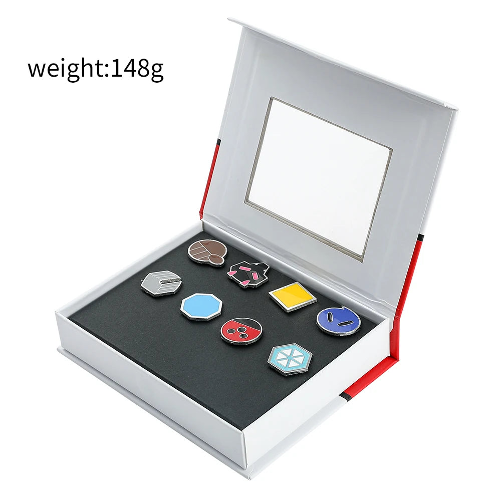 Pokemon Gym Badges Kanto Johto Hoenn Sinnoh Unova Kalos League Region Orange Islands Pins Brooches Box Set Pocket Monster