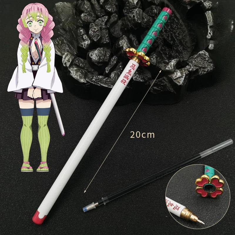 20cm Demon Slayer Katana Pen Tanjirou Sword Ainme Kimetsu No Yaiba Metal Ninja Knife Real Japanese Katana Pen Samurai Sword Toy