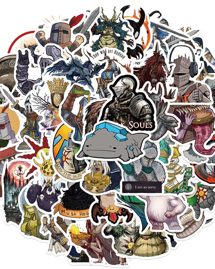 50Pcs Dark Souls Stickers Pack, Cool Game Vinyl Waterproof Decals for Water Bottle,Skateboard,Laptop,Phone,Scrapbooking