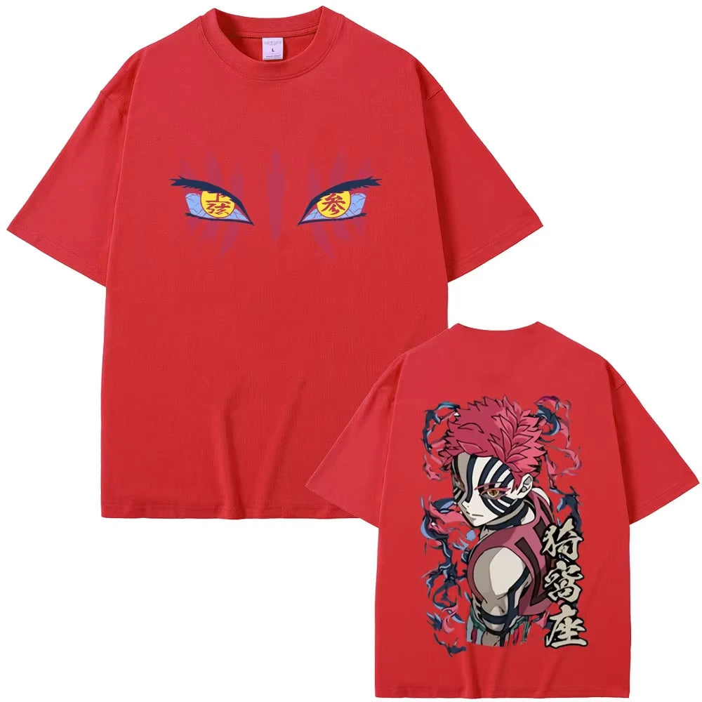 Anime Demon Slayer Akaza Eyes Graphic T-shirt Men's Women Clothing Casual Vintage T Shirts Male High Quality Pure Cotton Tshirts