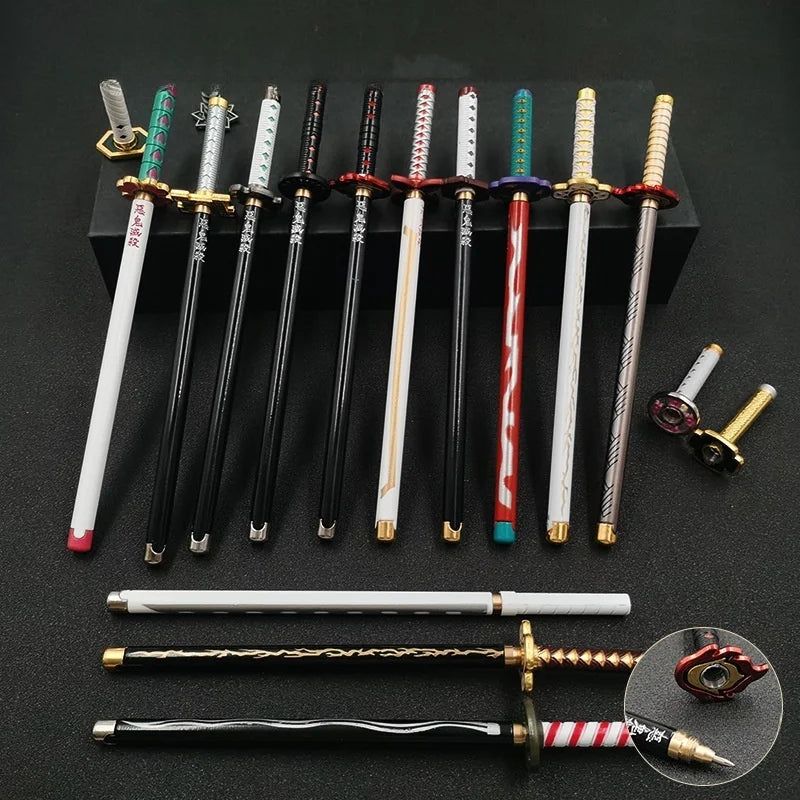 20cm Demon Slayer Katana Pen Tanjirou Sword Ainme Kimetsu No Yaiba Metal Ninja Knife Real Japanese Katana Pen Samurai Sword Toy