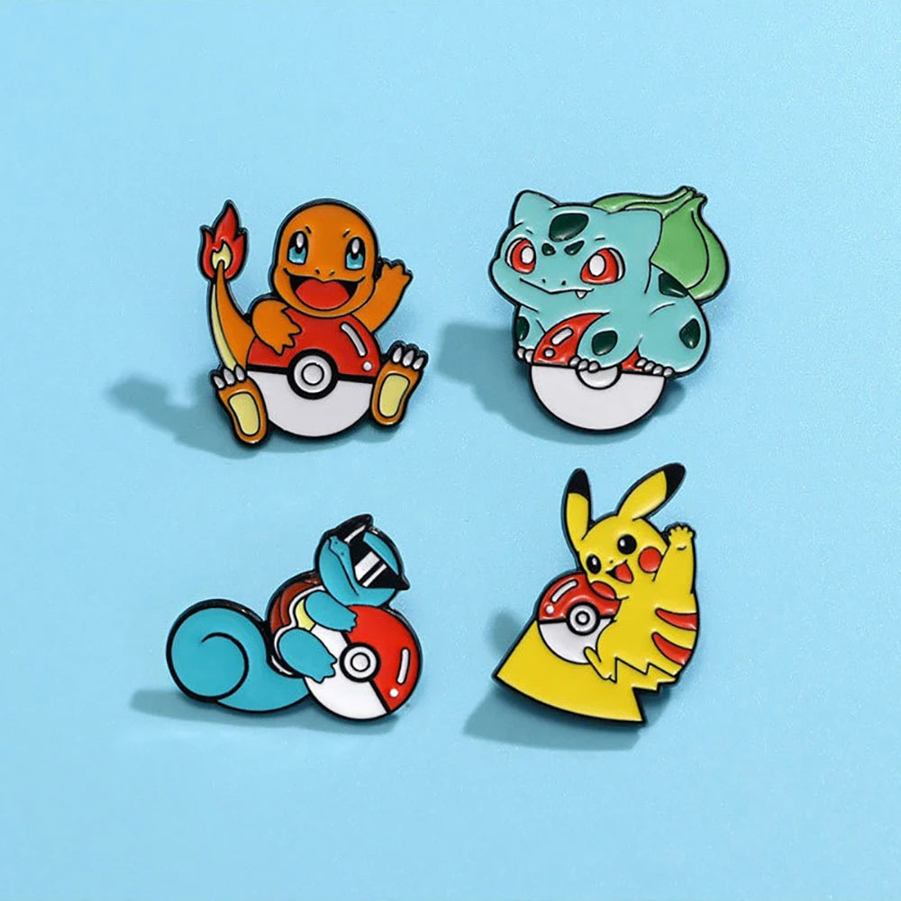 4 Pcs cute cartoon creative personality pocket monsters Badge Animated character Enamel brooch Men's and women's Bag Accessories
