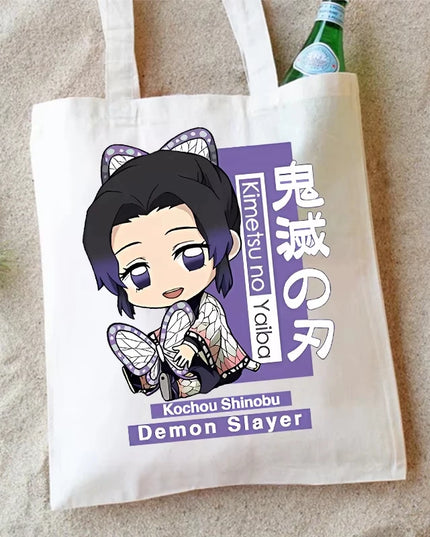Demon Slayer Canvas Shoulder Bag Anime Cartoon Printed Storage Bags Large Capacity Student Stationery Eco Handbag Birthday Gifts