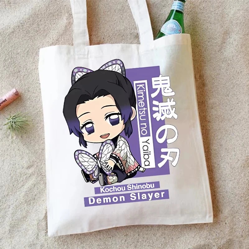 Demon Slayer Canvas Shoulder Bag Anime Cartoon Printed Storage Bags Large Capacity Student Stationery Eco Handbag Birthday Gifts