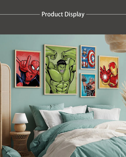 MINISO Poster Marvel Canvas Wall Art Print Mural Spider-Man Iron Man Captain America Cartoon Poster Home Decor Gift for Friends