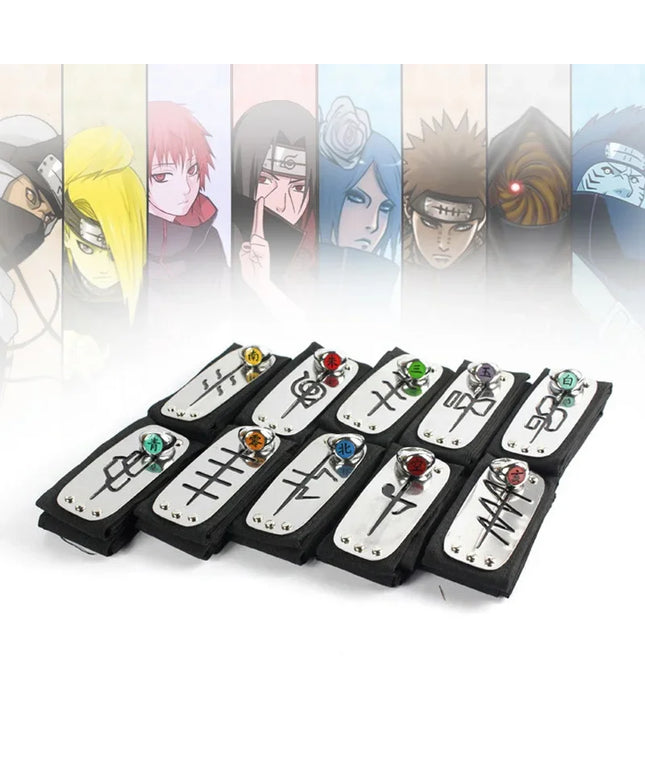 Anime Akatsuki Headband Sasori Uchiha Itachi Ring Sets Cosplay Costumes Props Pain Orochimaru Ninja Accessories