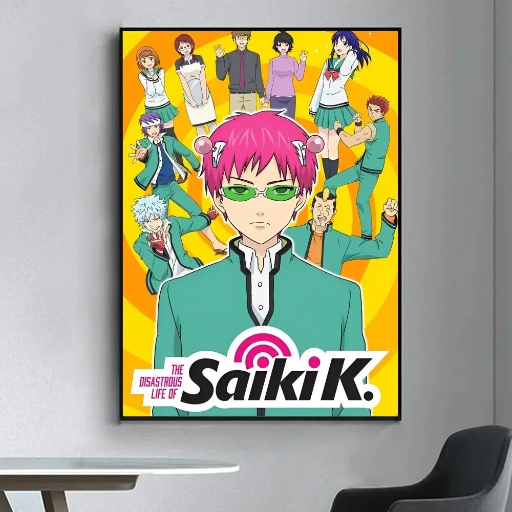 Saiki K Japanese Anime  Poster Fancy Wall Sticker for Living Room Bar Vintage Decorative Painting Middle
