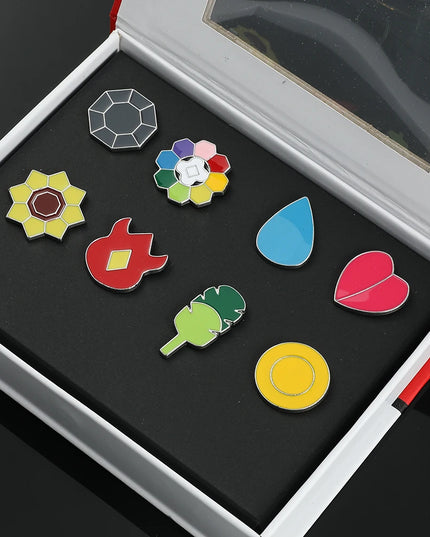 Pokemon Gym Badges Kanto Johto Hoenn Sinnoh Unova Kalos League Region Orange Islands Pins Brooches Box Set Pocket Monster