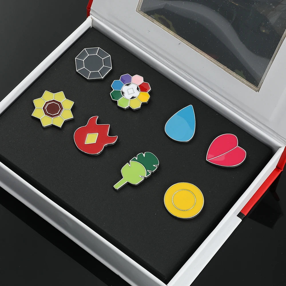 Pokemon Gym Badges Kanto Johto Hoenn Sinnoh Unova Kalos League Region Orange Islands Pins Brooches Box Set Pocket Monster