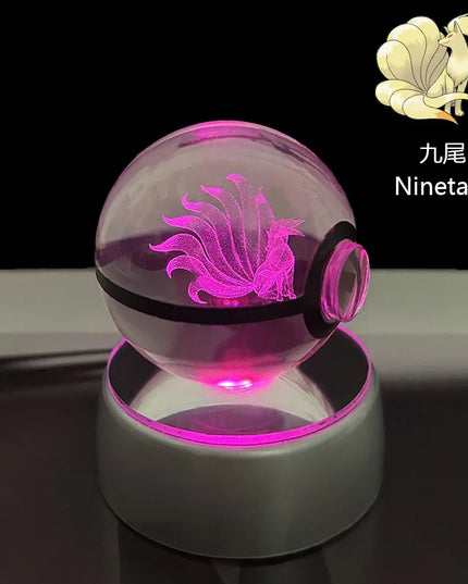 Pokemon Crystal Ball Pikachu Gengar Eevee Mewtwo Lacario Anime Game Pokeball Led Night Light Base Kids Birthday Gift Home Decor