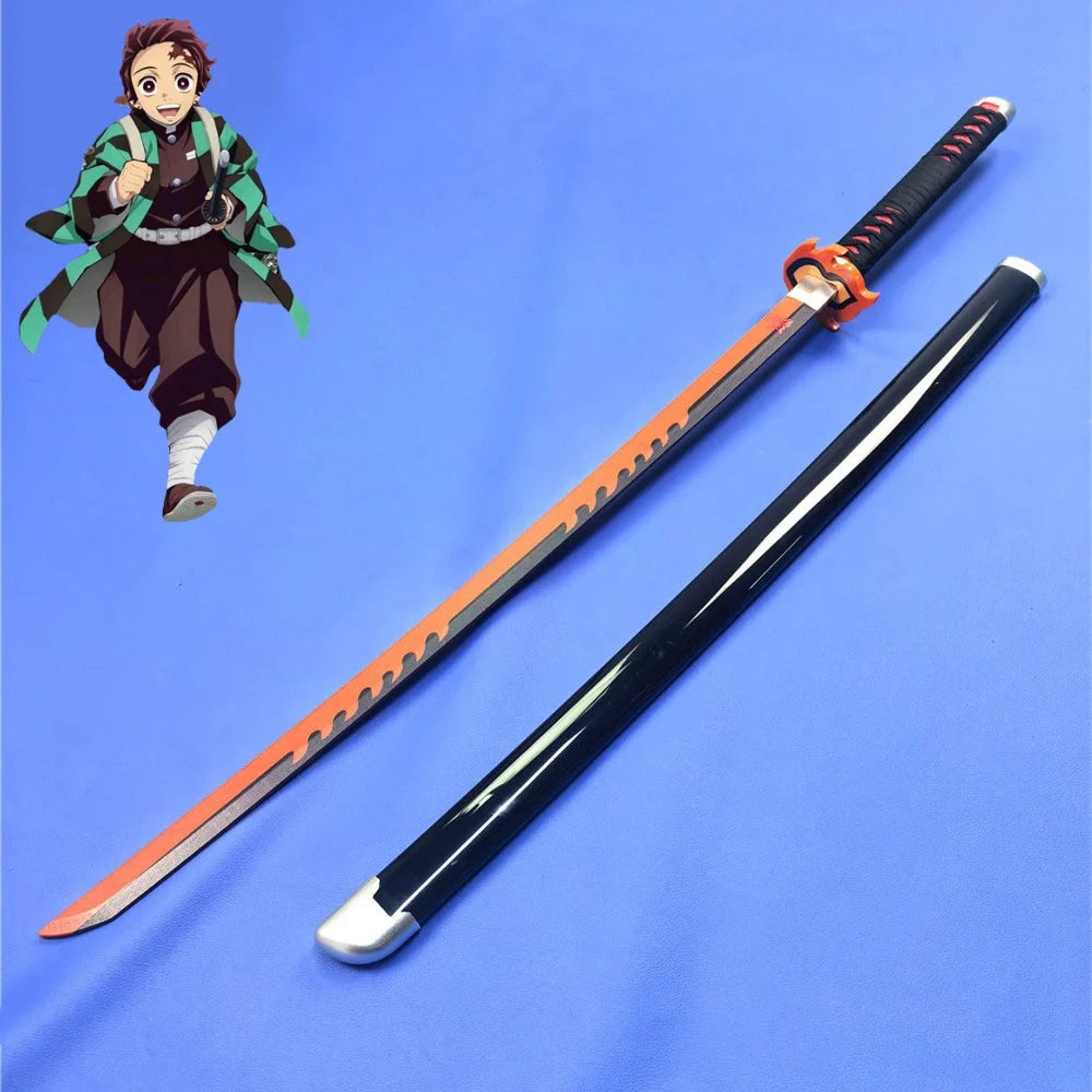 41in/104cm Demon Slayer Katana Anime Ninja Sword Demon Slayer Cosplay Prop Knife Real Size Samurai Sabre Japonesa Katana Sword