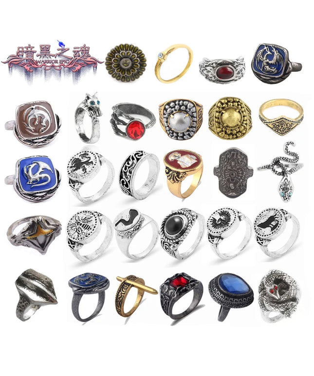 Game Dark Souls Ring Black Red Sapphire Vintage Style Ring Adjustable Metal Rings For Women Men Cosplay Jewelry Accessories Gift
