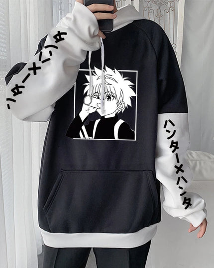 Hot Japanese Anime Hunter X Hunter Killua Zoldyck Harajuku Hoodie Men Clothing Manga HXH Graphics Oversized Patchwork Sweatshirt
