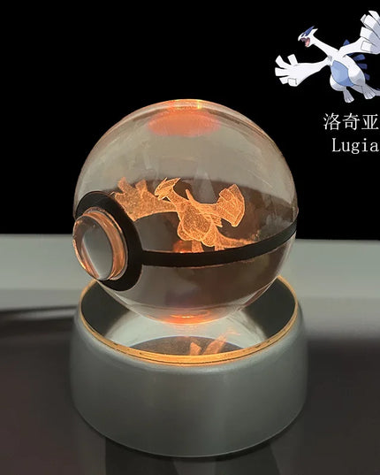 Pokemon Crystal Ball Pikachu Gengar Eevee Mewtwo Lacario Anime Game Pokeball Led Night Light Base Kids Birthday Gift Home Decor