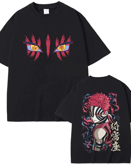 Anime Demon Slayer Akaza Eyes Graphic T-shirt Men's Women Clothing Casual Vintage T Shirts Male High Quality Pure Cotton Tshirts