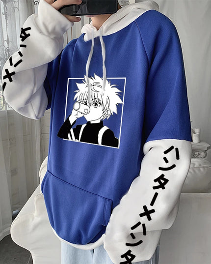 Hot Japanese Anime Hunter X Hunter Killua Zoldyck Harajuku Hoodie Men Clothing Manga HXH Graphics Oversized Patchwork Sweatshirt
