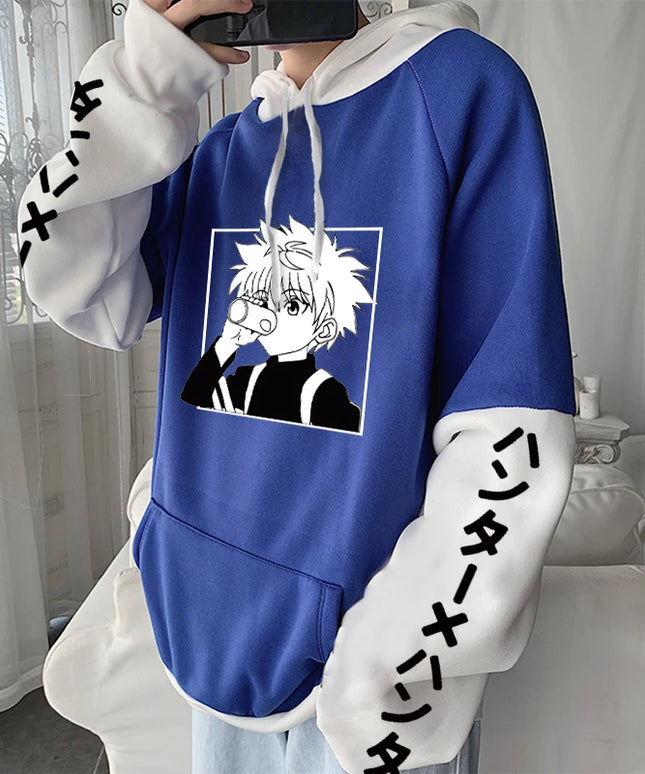 Hot Japanese Anime Hunter X Hunter Killua Zoldyck Harajuku Hoodie Men Clothing Manga HXH Graphics Oversized Patchwork Sweatshirt