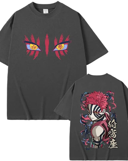 Anime Demon Slayer Akaza Eyes Graphic T-shirt Men's Women Clothing Casual Vintage T Shirts Male High Quality Pure Cotton Tshirts
