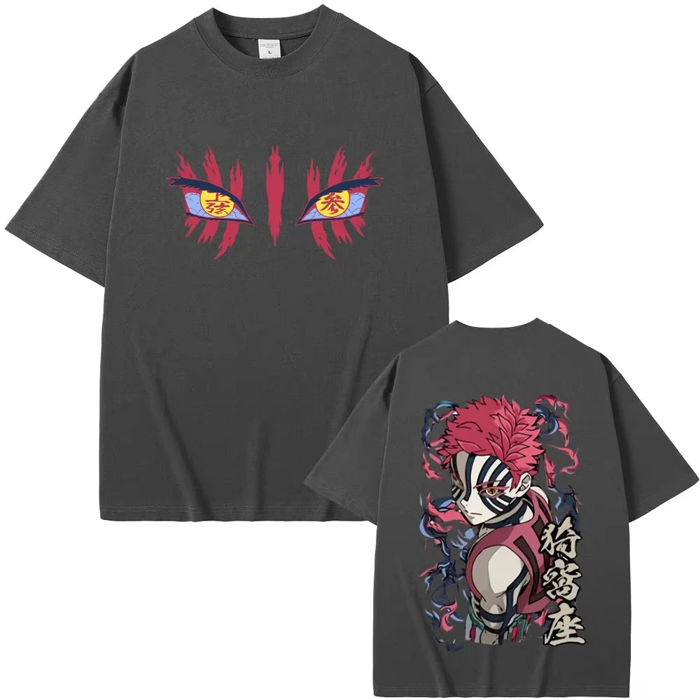 Anime Demon Slayer Akaza Eyes Graphic T-shirt Men's Women Clothing Casual Vintage T Shirts Male High Quality Pure Cotton Tshirts