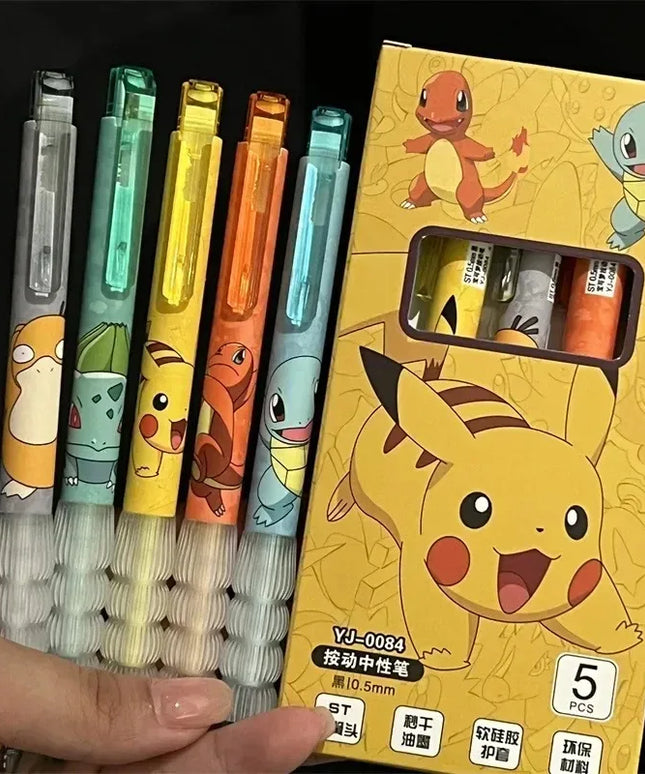 5pcs Pokemon Pikachu Gel Pen Cute Anime Cartoon Charmander Squirtle Press on Gel Pen Stationery School Supplies Holiday Gifts