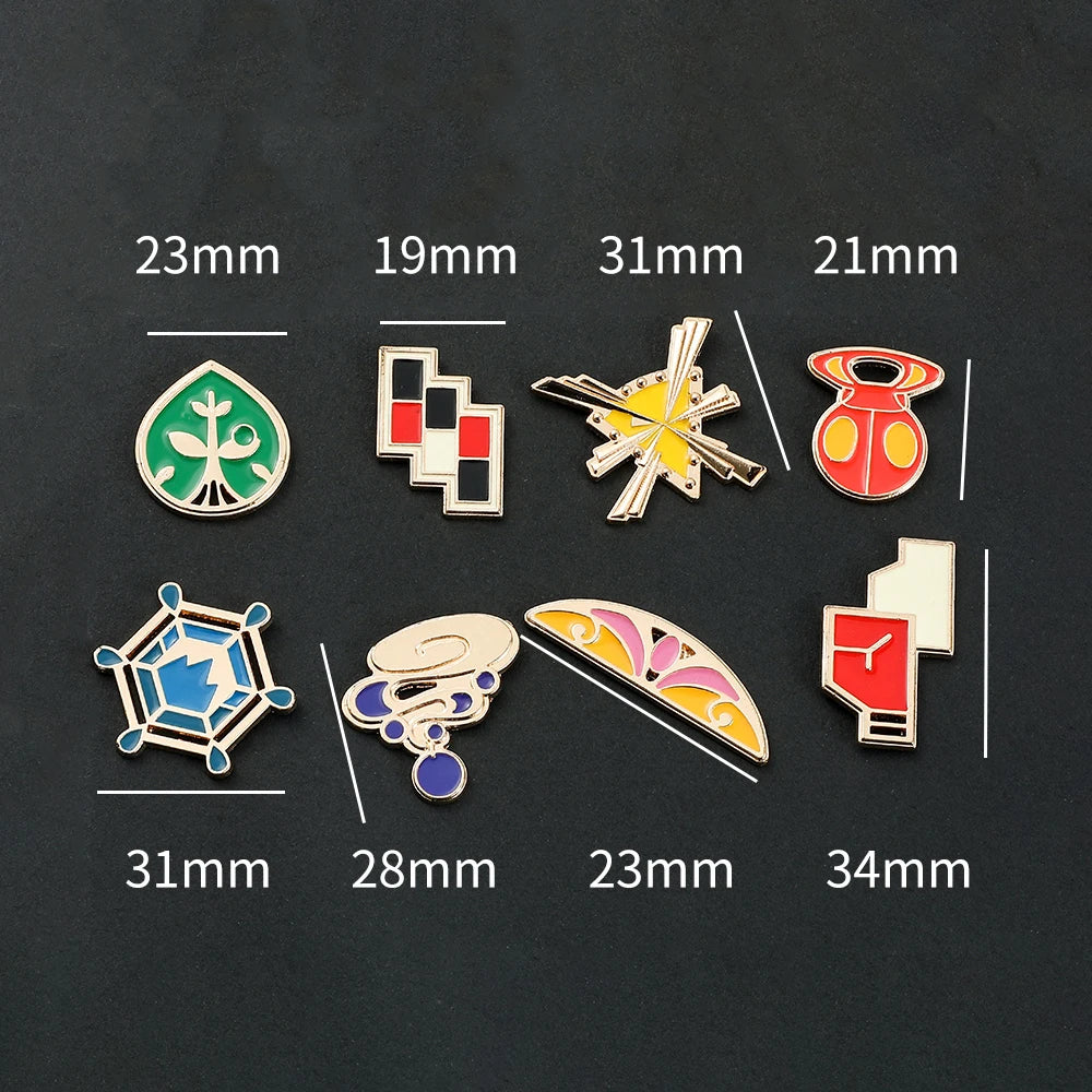 Pokemon Gym Badges Kanto Johto Hoenn Sinnoh Unova Kalos League Region Orange Islands Pins Brooches Box Set Pocket Monster