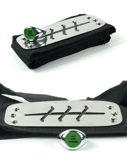 Anime Akatsuki Headband Sasori Uchiha Itachi Ring Sets Cosplay Costumes Props Pain Orochimaru Ninja Accessories