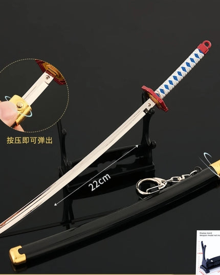 Demon Slayer Peripherals Tanjiro, Agatsuma Zenitsu Katana Full Metal Weapons Bounce Jump Knife Crafts Toy Sword Model Ornaments